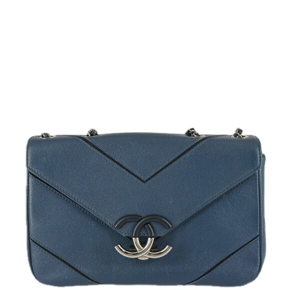 Chanel Caviar Macro Flap Bag Chevron Blue - Picture 2 of 9